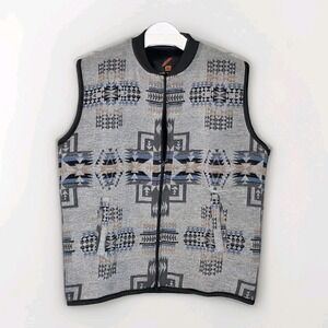 Native Westen Aztec Tribal Grey Blue Pattern Printed Vest Men X-Large Fleece